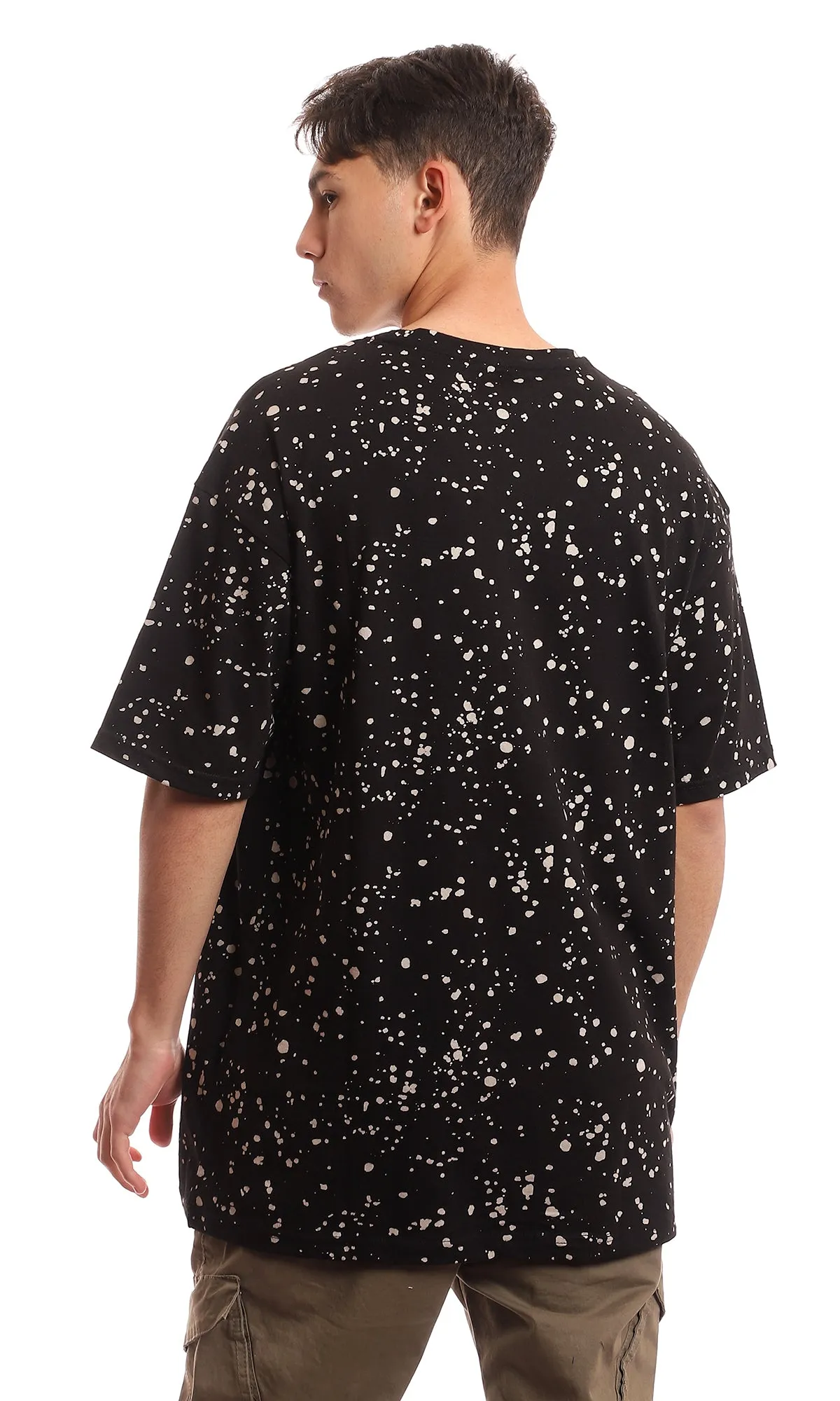 97154 Stains Self Pattern Round Black T-Shirt
