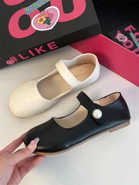 Adhesive Strap Plain Faux Pearl Accent Mary Jane Flats