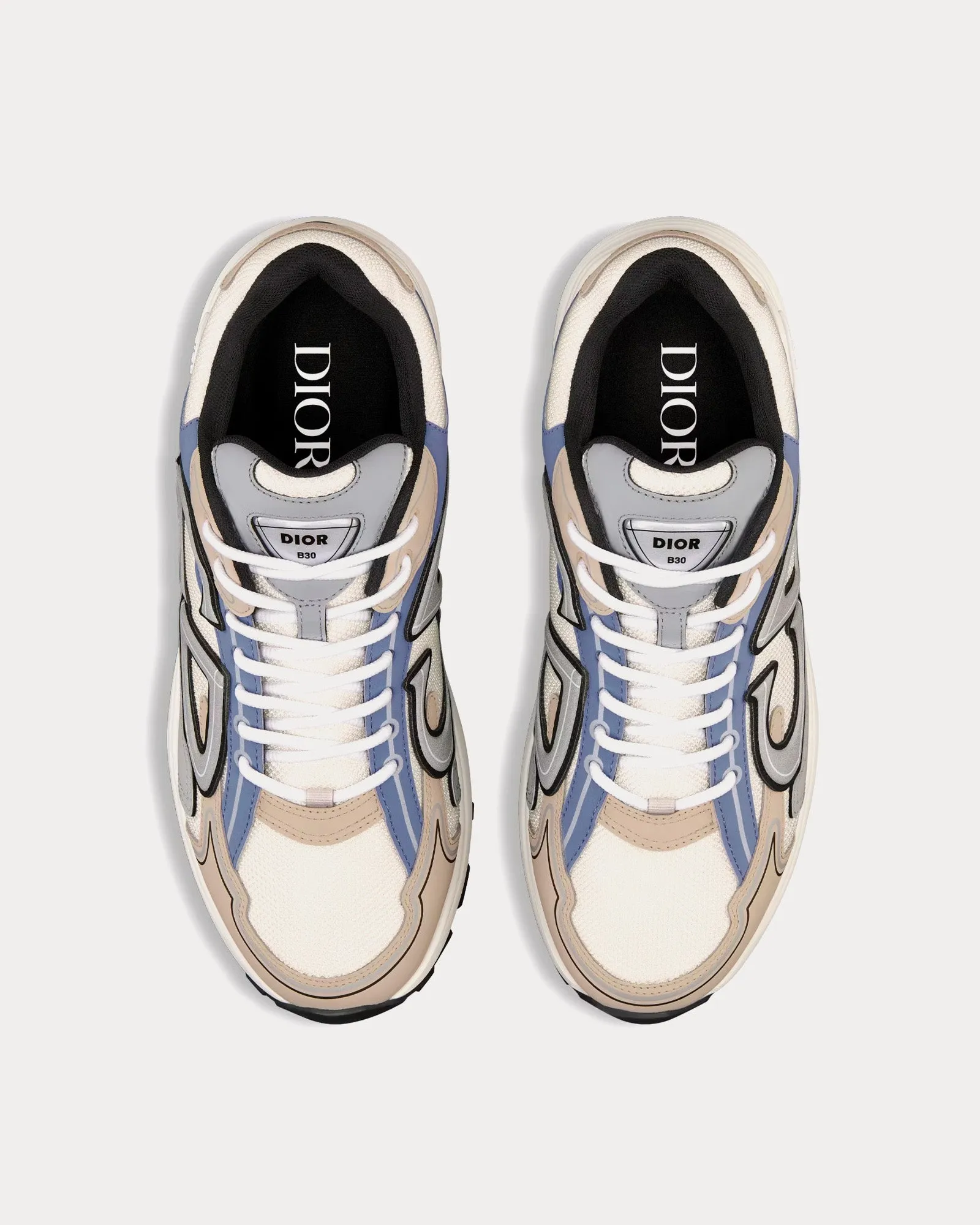 B30 Cream Mesh and Beige, Blue and Gray Technical Fabric Low Top Sneakers