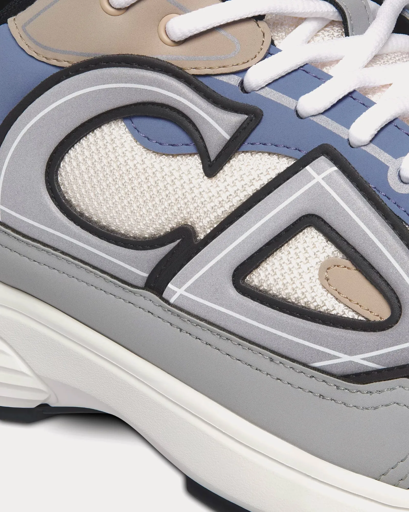 B30 Cream Mesh and Beige, Blue and Gray Technical Fabric Low Top Sneakers