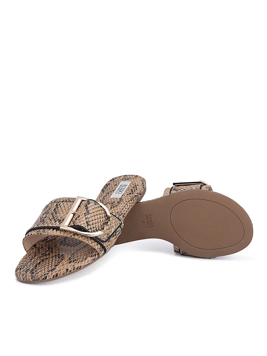 Beige Snake Textured Flats