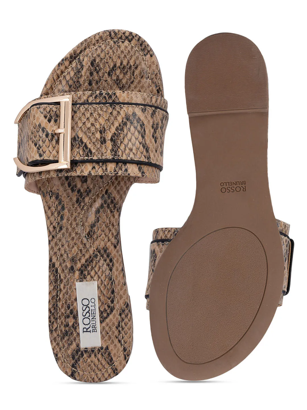 Beige Snake Textured Flats