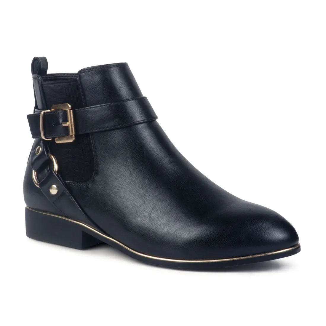Black Golden Buckle Boot