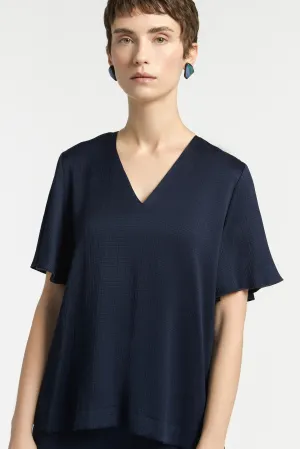 Blouse Van Krinkel Satijn Met V-Hals En Volantmouwen