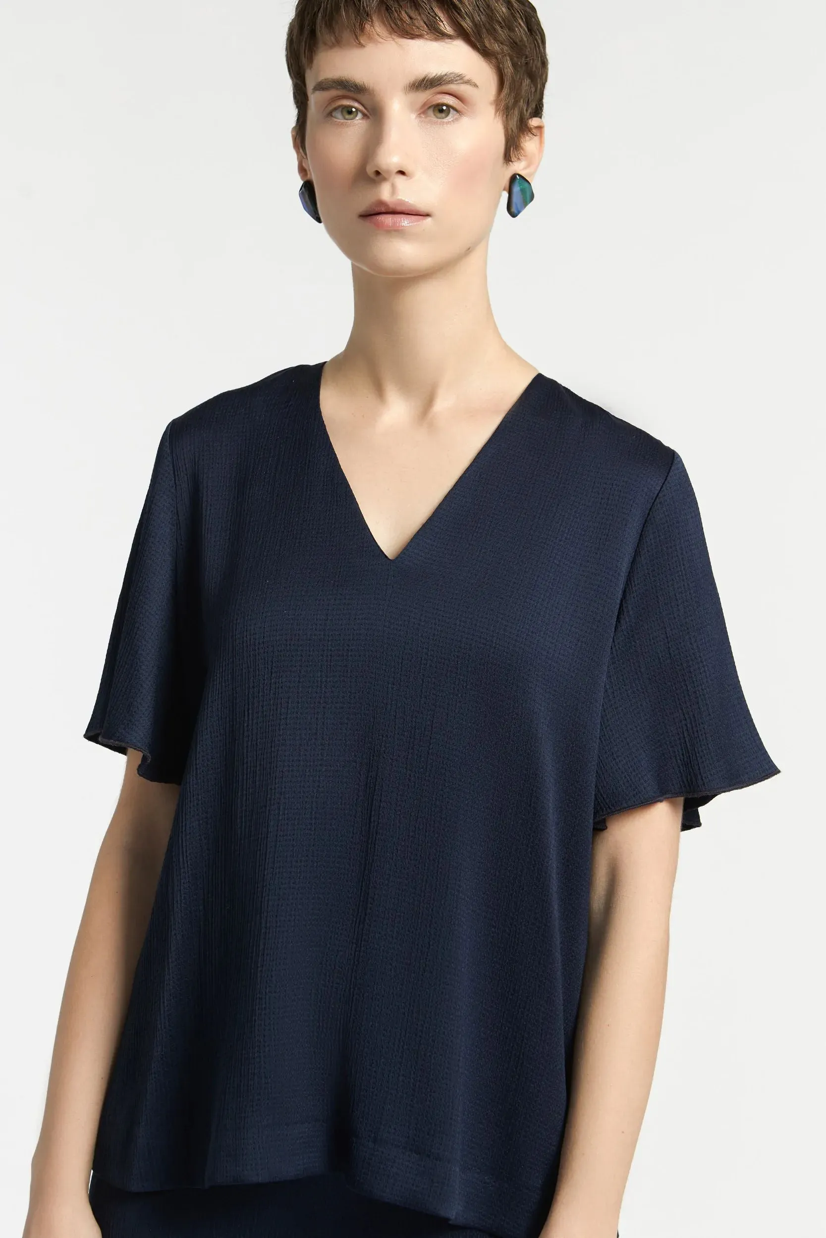 Blouse Van Krinkel Satijn Met V-Hals En Volantmouwen