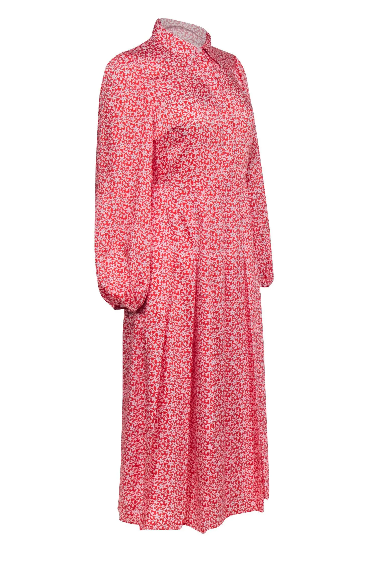 Boden - Red & White Floral Long Sleeve Midi Dress Sz 4