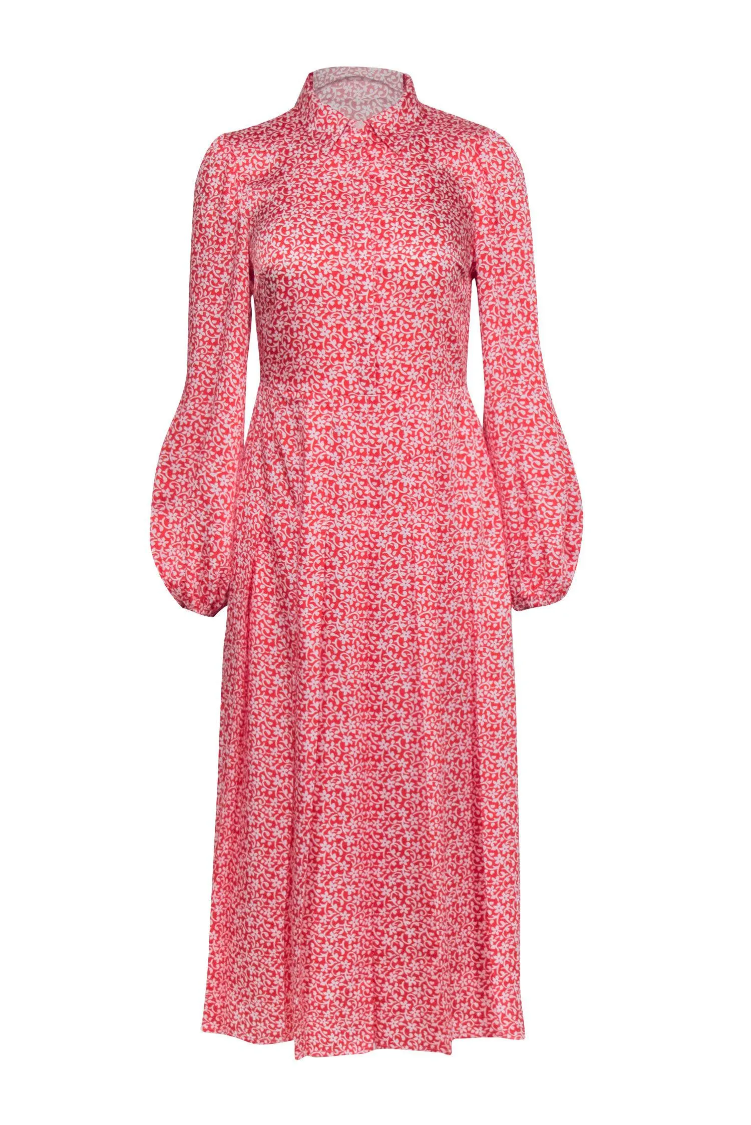 Boden - Red & White Floral Long Sleeve Midi Dress Sz 4