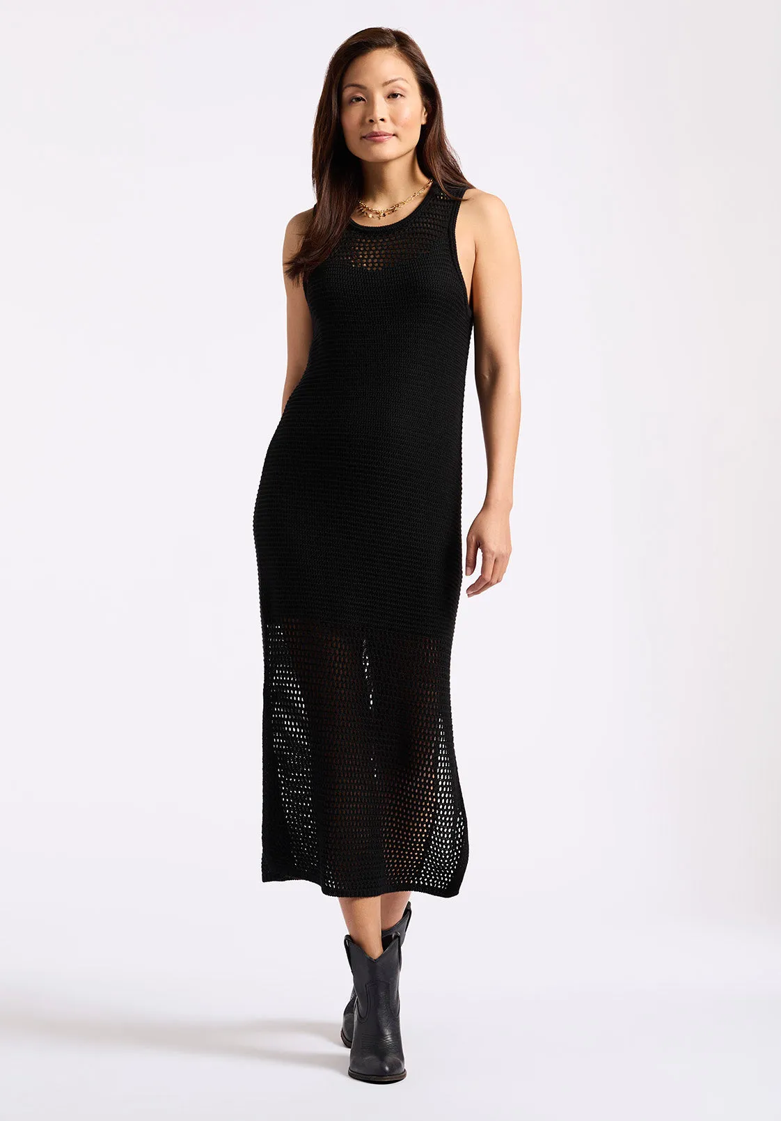 Bronwen Women's Sleeveless Open-Knit Midi Dress, Black - SD0009P