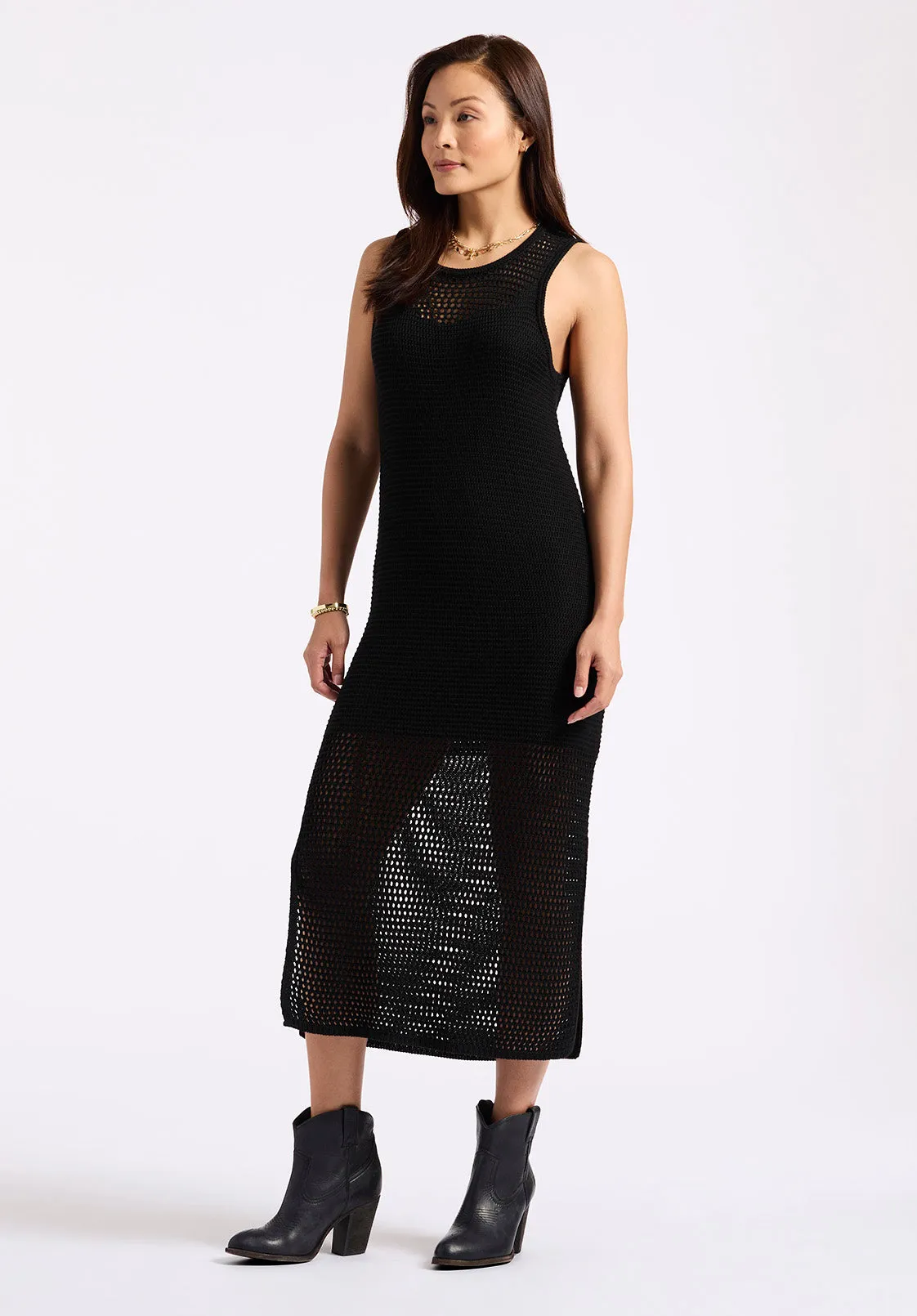 Bronwen Women's Sleeveless Open-Knit Midi Dress, Black - SD0009P