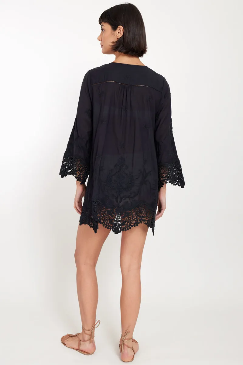 Callie Black Embroidered Tunic