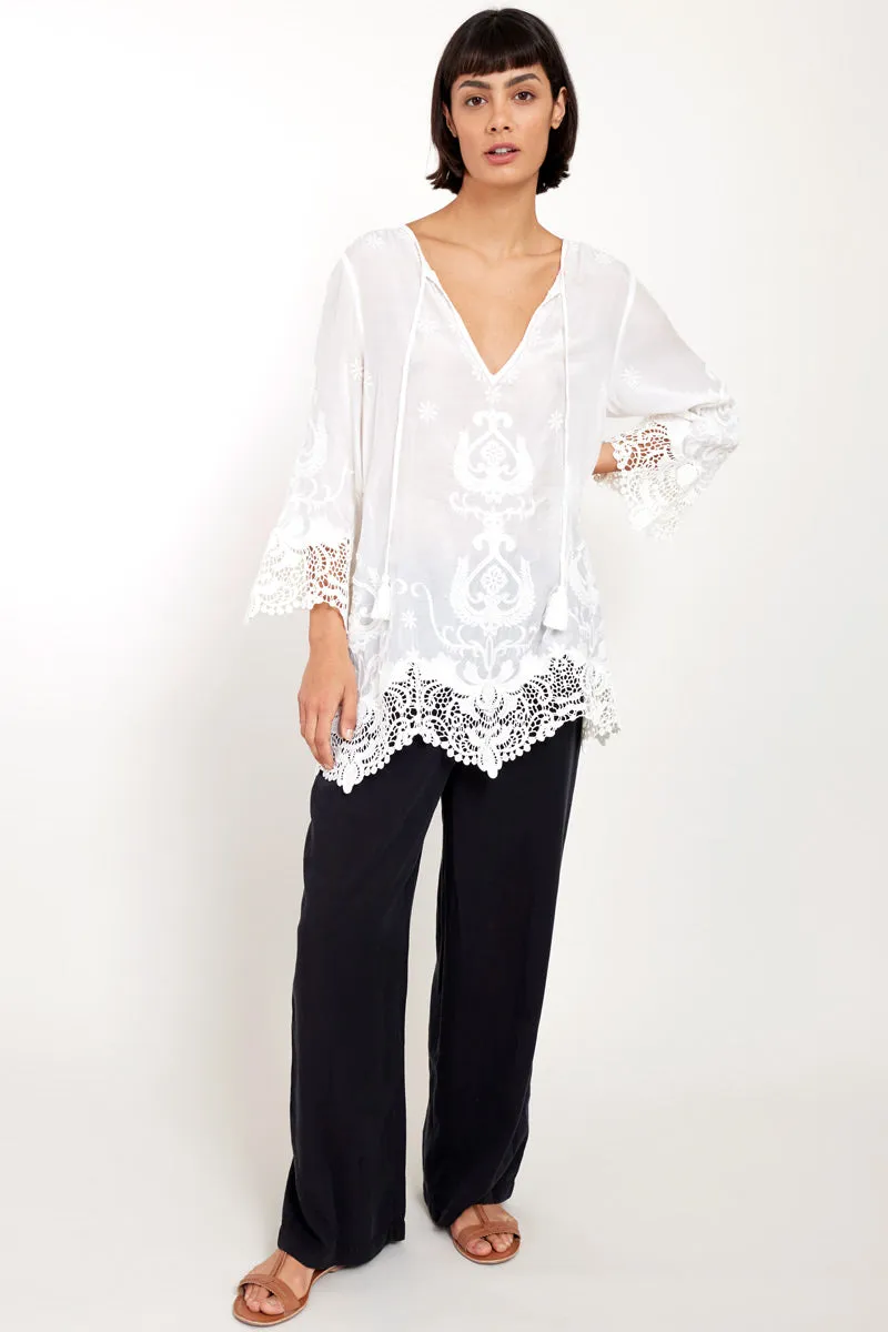 Callie White Embroidered Tunic