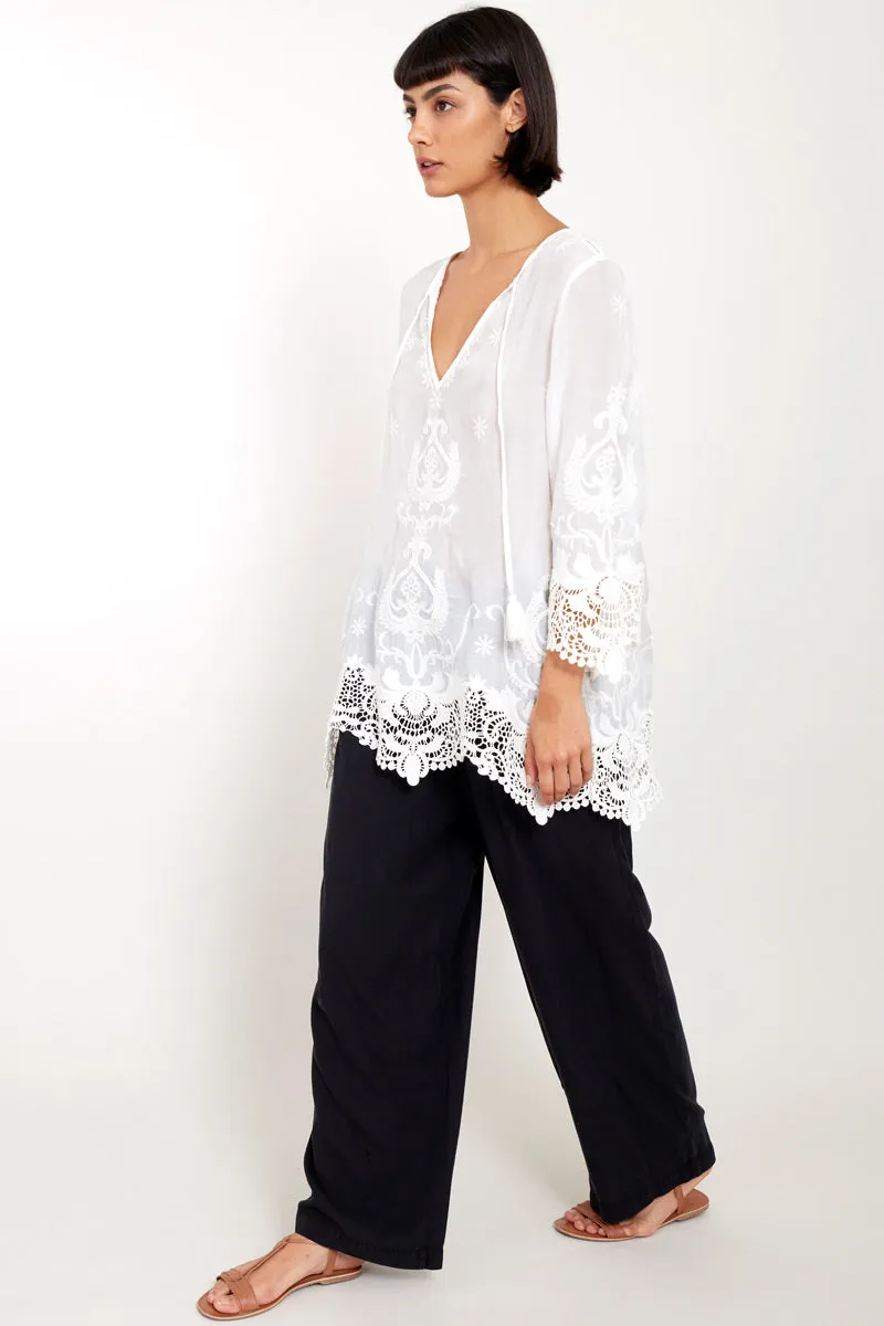 Callie White Embroidered Tunic