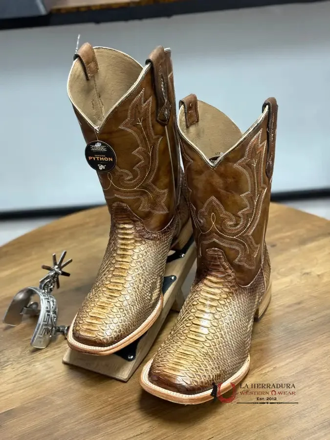 CORRAL MENS Taupe Python Embroidery Wide Sq Toe