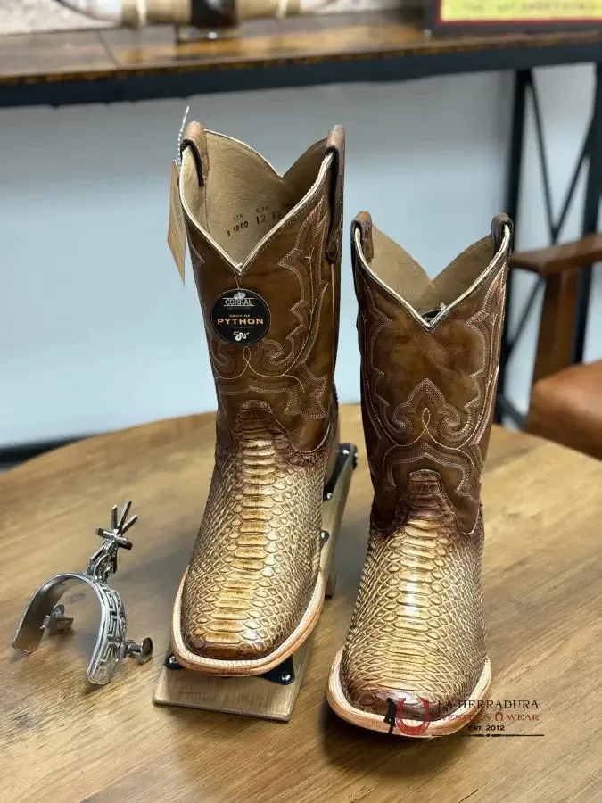 CORRAL MENS Taupe Python Embroidery Wide Sq Toe
