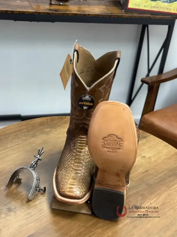 CORRAL MENS Taupe Python Embroidery Wide Sq Toe