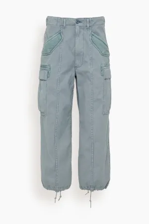 Cropped Cargo Jean in Faded Steel Blue Canvas