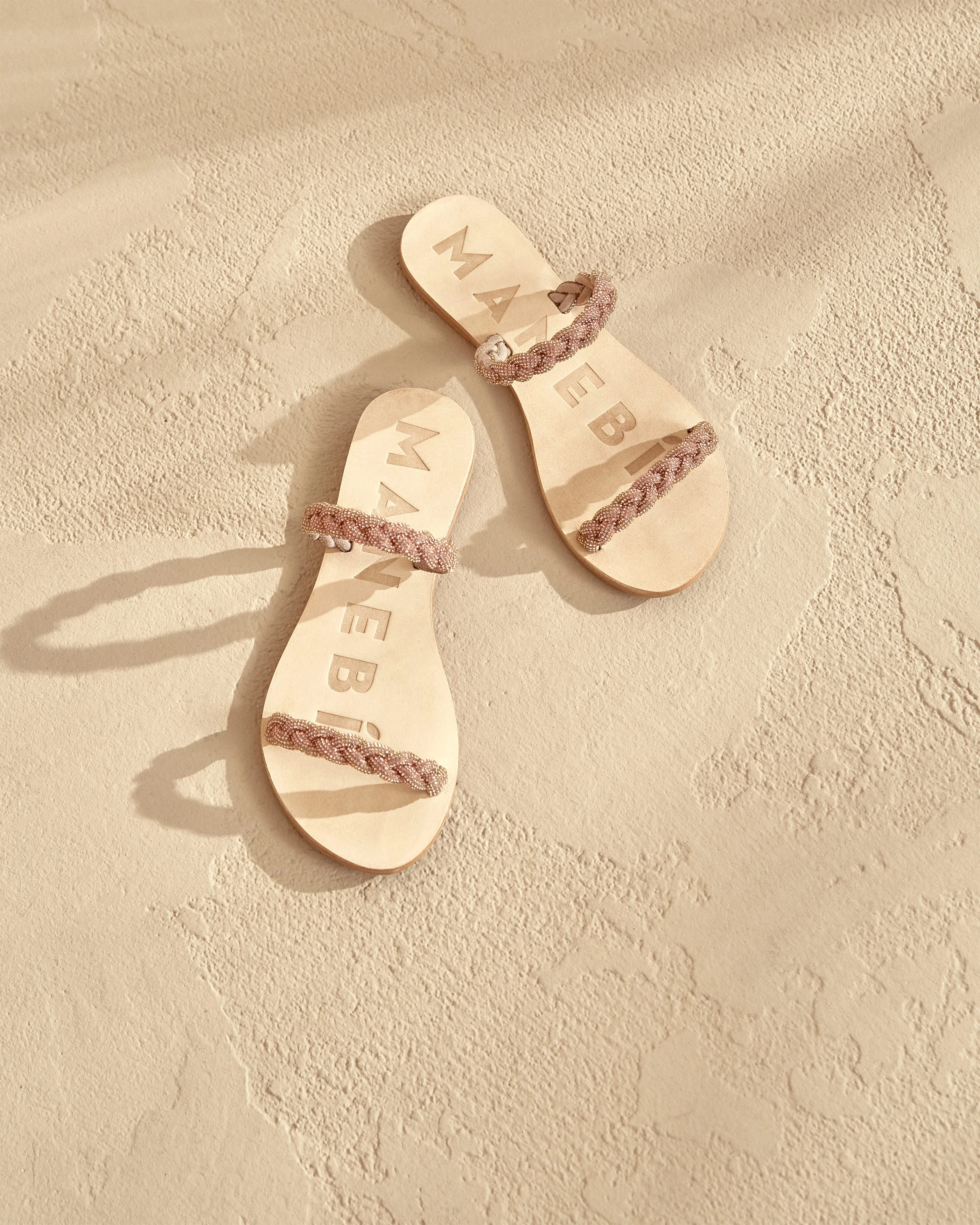 Crystal Embellished Two Bands|Leather Sandals - V52Y0 - Hollywood Platinum