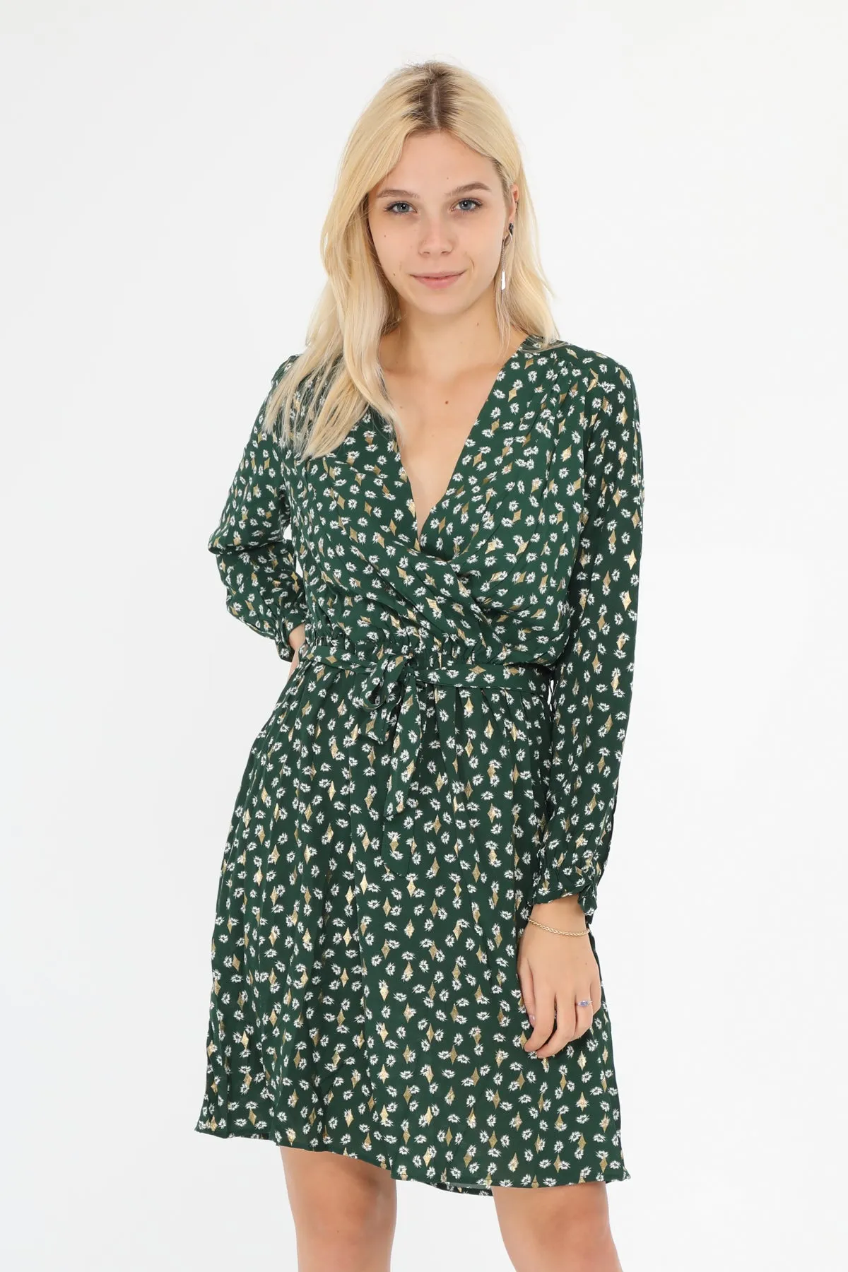 Danielle Green and Gold Print Dress