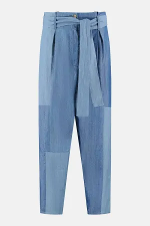 Dion Patched Denim Blue Belted Trouser