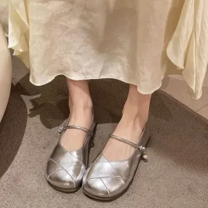 Faux Leather Metallic Balletcore Flats