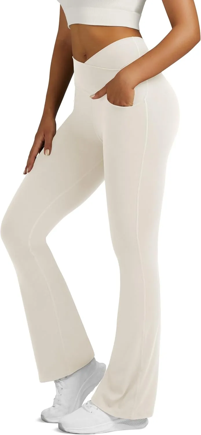 Flare Leggings for Women Yoga Pants with Pockets High Waisted Crossover Flare Leggings Bootcut Casual Yoga Pants