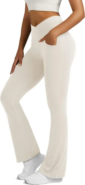Flare Leggings for Women Yoga Pants with Pockets High Waisted Crossover Flare Leggings Bootcut Casual Yoga Pants