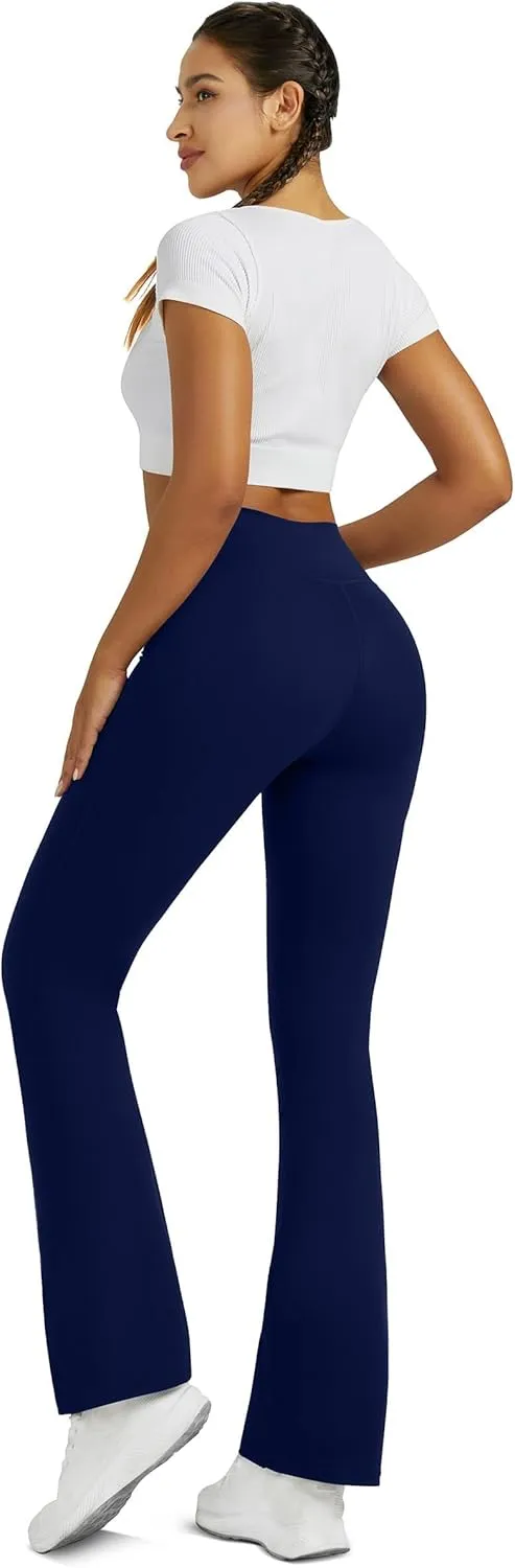 Flare Leggings for Women Yoga Pants with Pockets High Waisted Crossover Flare Leggings Bootcut Casual Yoga Pants