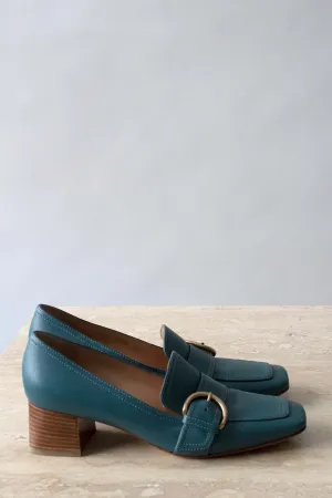 Gianvito Rossi Teal Leather Kitten Heels