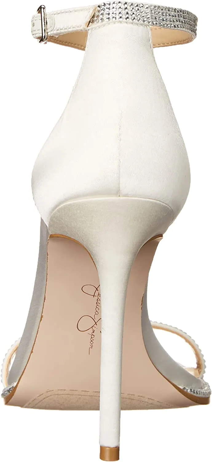 Jessica Simpson Ostey White Ankle Strap Stiletto Heel Squared Toe Heeled Sandals