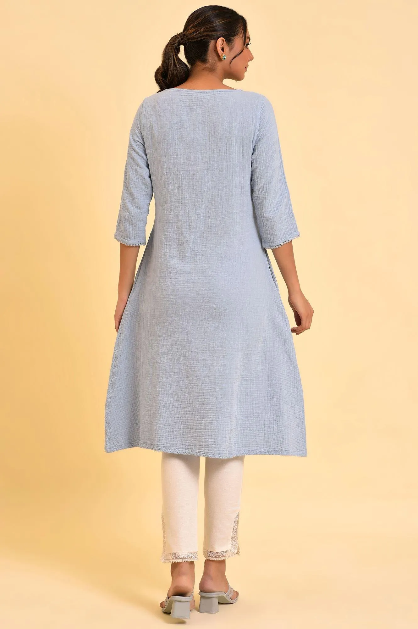 Light Blue Embroidered Cotton Summer kurta
