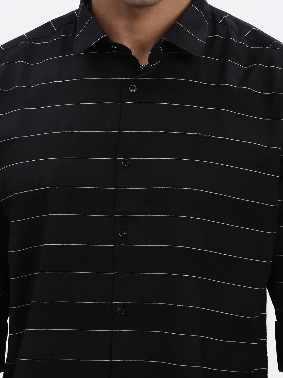 Men Black Striped Cotton Slim Fit Shirt