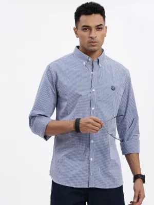 Men Blue Micro Checked Slim Fit Shirt