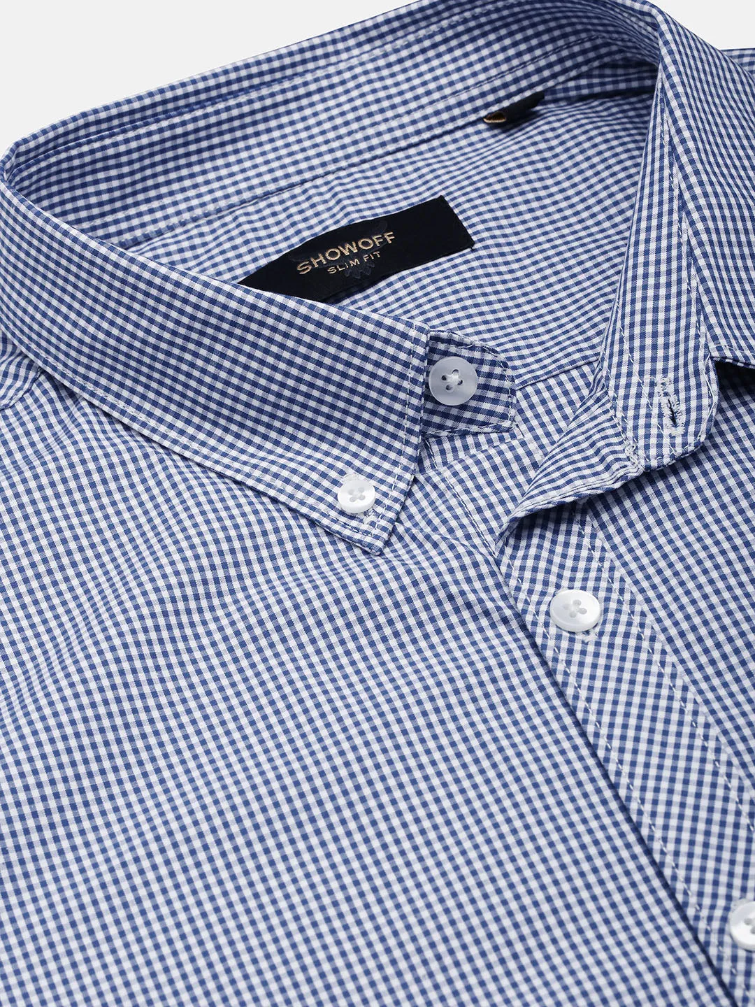 Men Blue Micro Checked Slim Fit Shirt