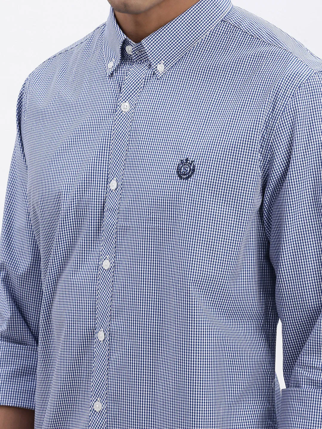 Men Blue Micro Checked Slim Fit Shirt