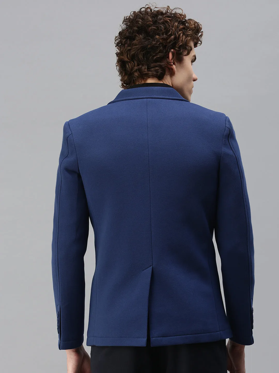 Men Blue Solid Single-Breasted Slim-Fit Blazer