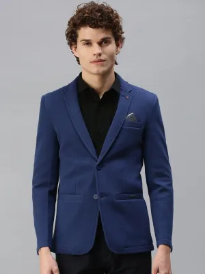 Men Blue Solid Single-Breasted Slim-Fit Blazer