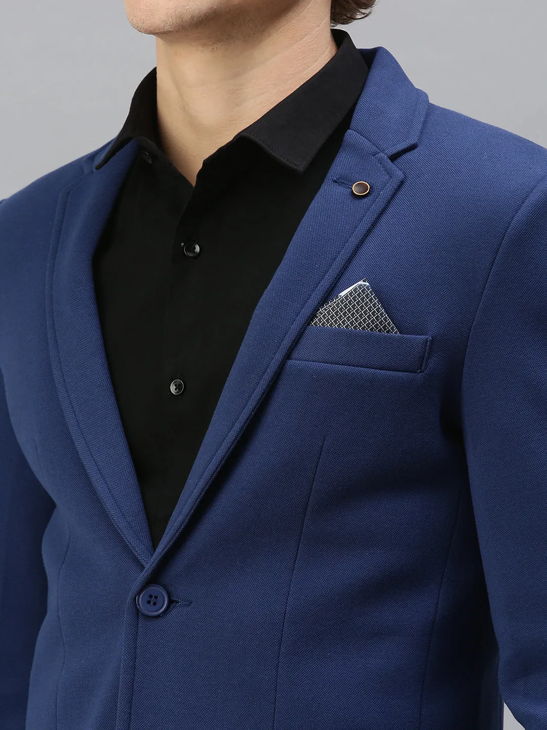 Men Blue Solid Single-Breasted Slim-Fit Blazer