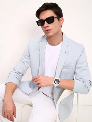Men Blue Solid Slim-Fit Single Breasted Blazer