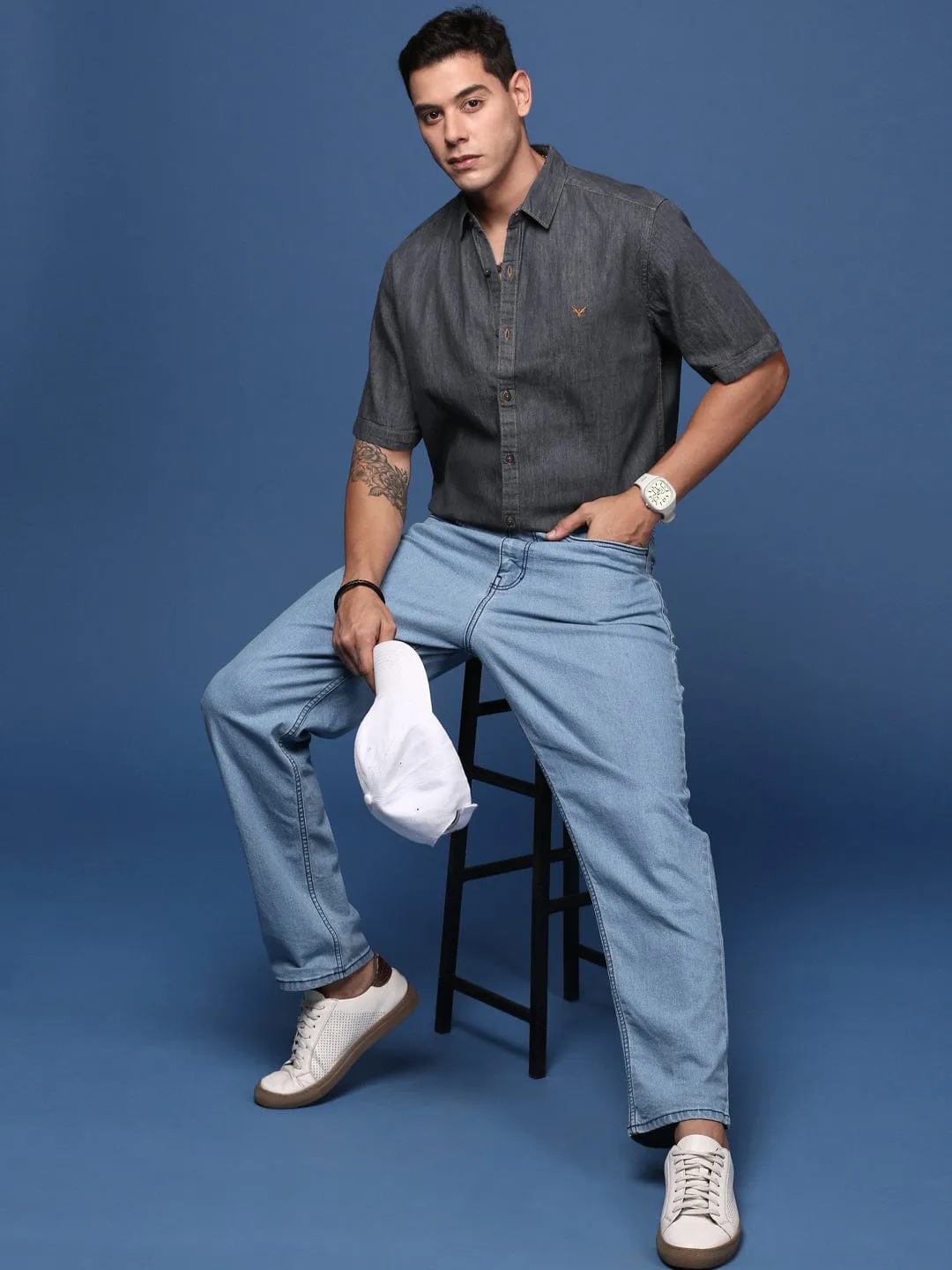 Men Charcoal Standard Slim Fit Opaque Casual Shirt