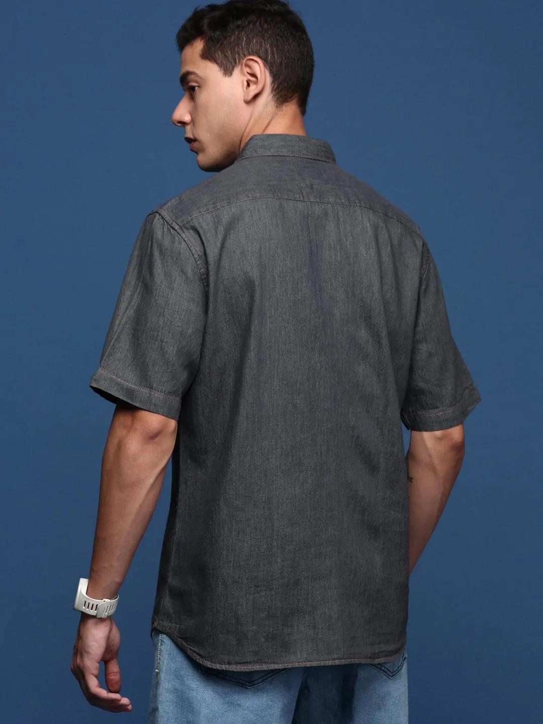 Men Charcoal Standard Slim Fit Opaque Casual Shirt
