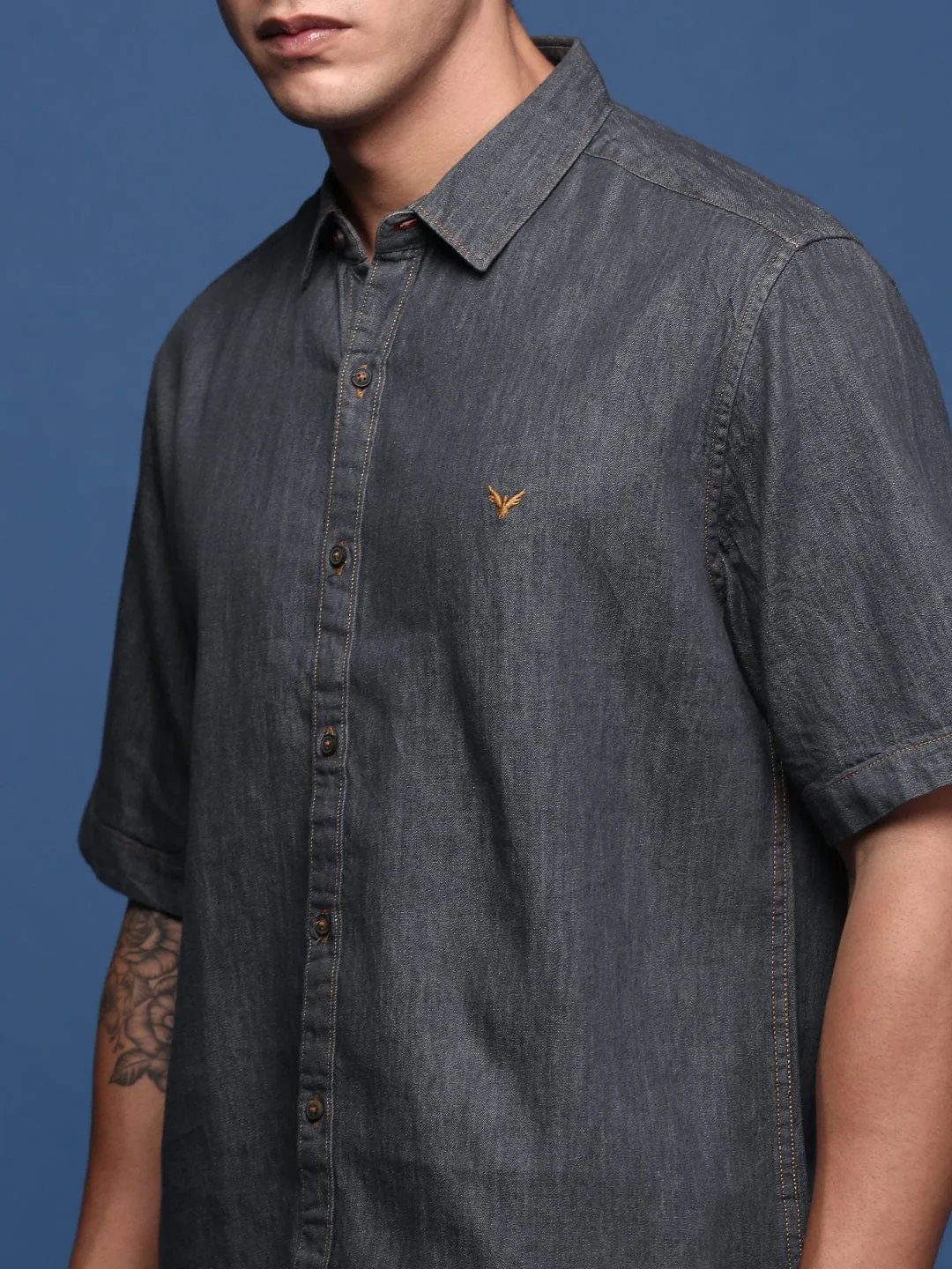 Men Charcoal Standard Slim Fit Opaque Casual Shirt