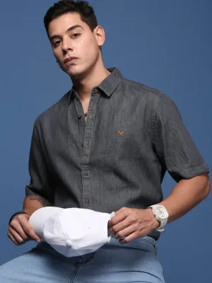 Men Charcoal Standard Slim Fit Opaque Casual Shirt