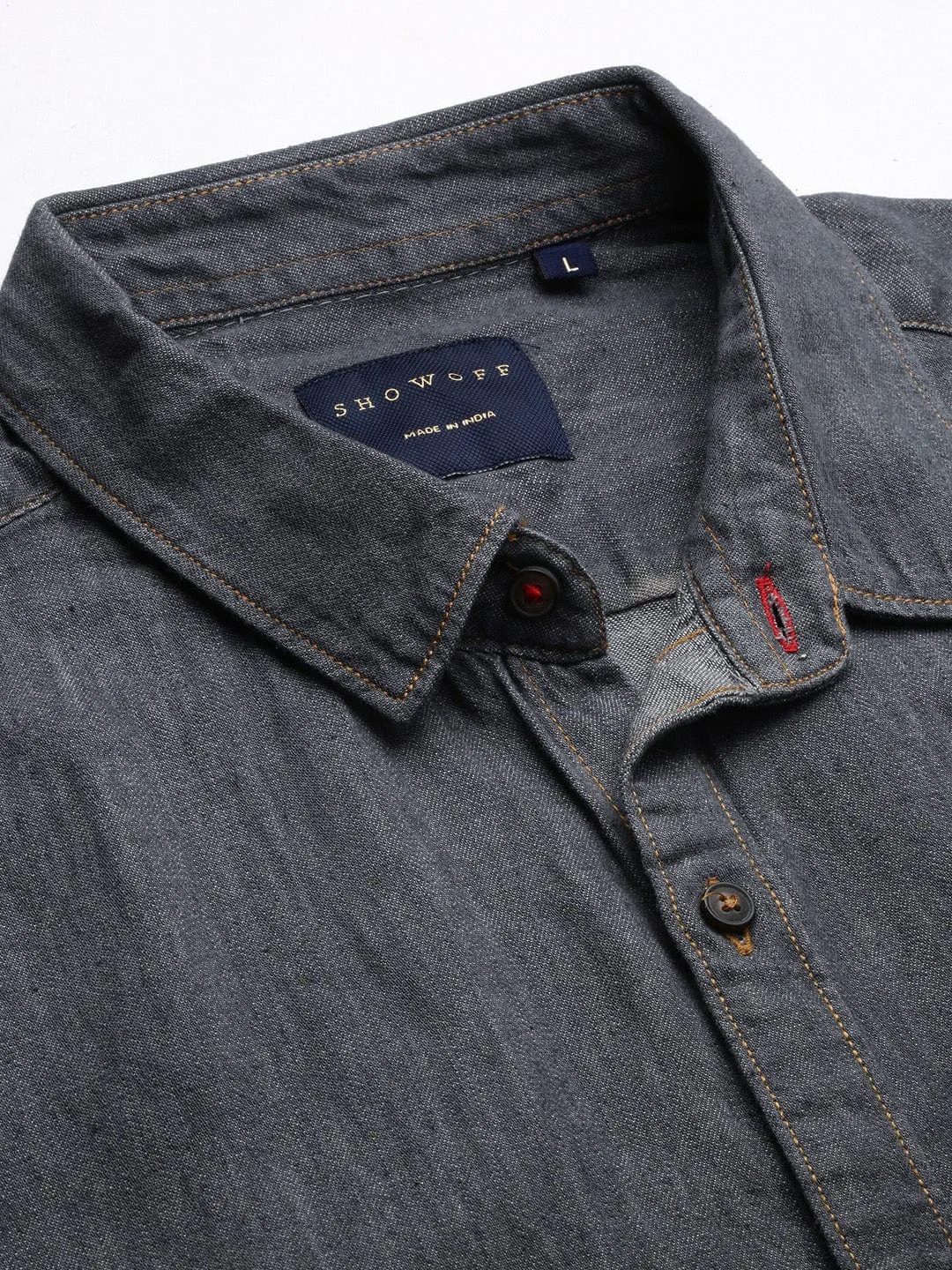 Men Charcoal Standard Slim Fit Opaque Casual Shirt