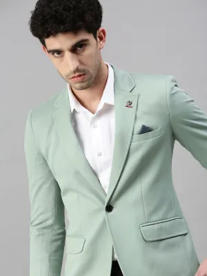 Men Green Solid Single Breasted Casual Blazer