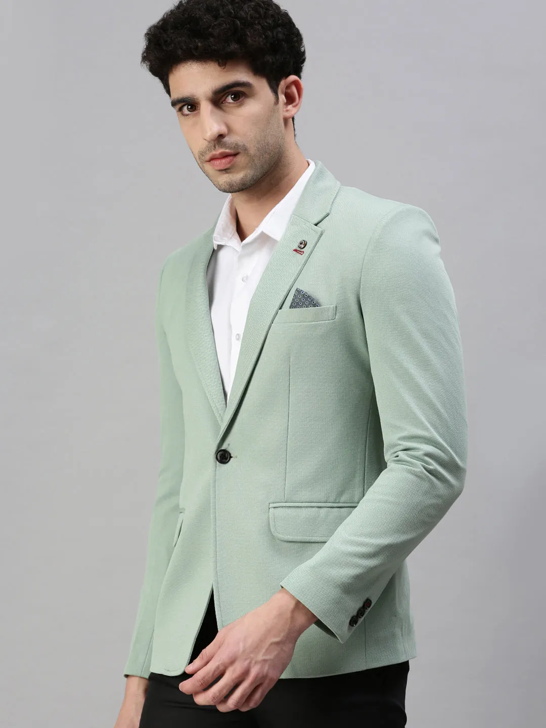 Men Green Solid Single Breasted Casual Blazer