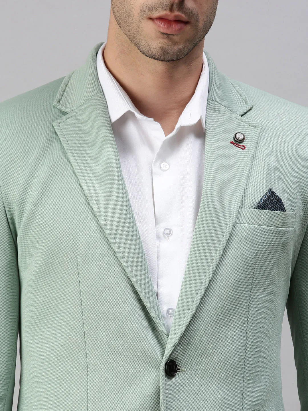 Men Green Solid Single Breasted Casual Blazer