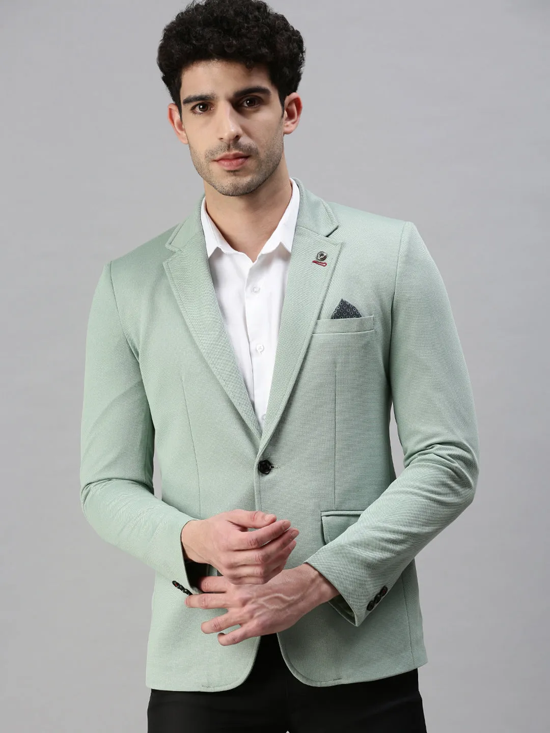 Men Green Solid Single Breasted Casual Blazer