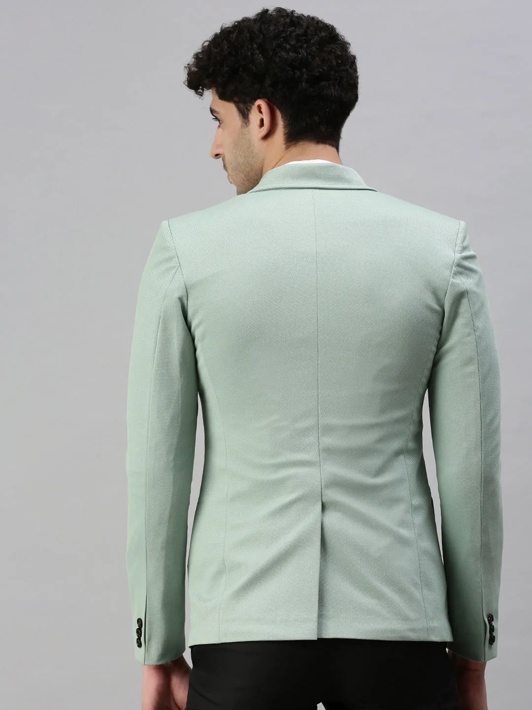 Men Green Solid Single Breasted Casual Blazer
