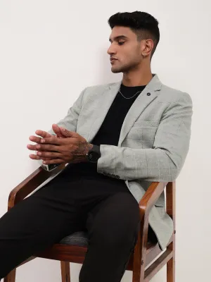 Men Grey Checked Single Breasted Slim-Fit Blazer