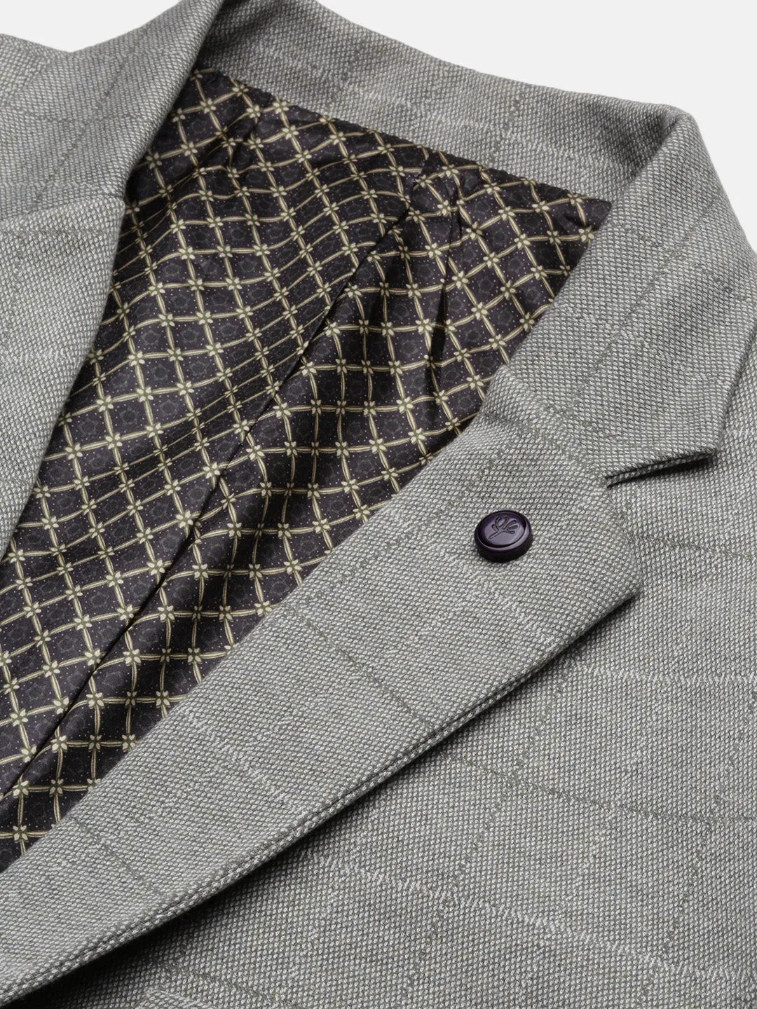 Men Grey Checked Single Breasted Slim-Fit Blazer